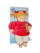 Neu * auf Pappe Sterntaler Puppe Magdalena rot beige Mädchen Bär Stoffpuppe 28cm