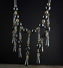 Kette Hämatit stahlgrau Totenkopf Collier Designer - fabelhaft & glänzend