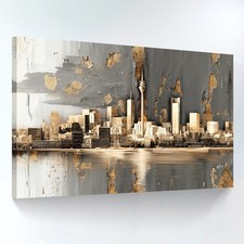 Düsseldorf Skyline Leinwand Bilder Gold Grau Abstrakt Wanddeko Wandbilder  8645