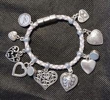 BIBA Bettelarmband Anhänger Herzen - silberfarben - Lederband - Magnetverschluss