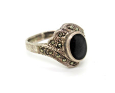 Edler Vintage Markasit Ring 925 Silber Art Deco Stil Onyx antique Art luxus rar