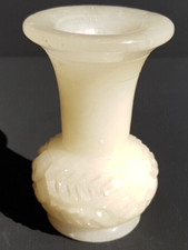 Alabaster Vase Weiß Knospenvase Onyx Marmor Geometrisches Muster 1970/80er Vtg.