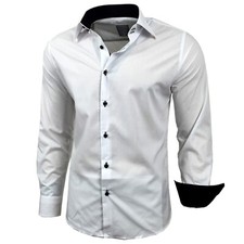 Baxboy Kontrast Herren Slim Fit Hemden Business Freizeit Langarm Hemd RN-44-2