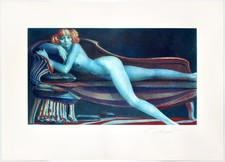 Fuchs, Liegender Frauenakt. [Signierte Original-Farblithografie].