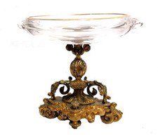 Bronze feuervergoldet prunkvolle Glasschale alt Etagere antik