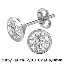 Ohrstecker Ohrringe 585 Weissgold Single Einzel 7,0 mm Unisex Damen Herren