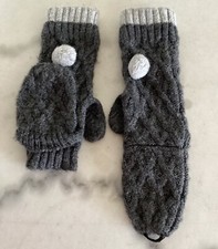 H&M Mädchen Handschuhe Strickstulpen Kombi 2 In 1 grau Aranmuster Fäustlinge