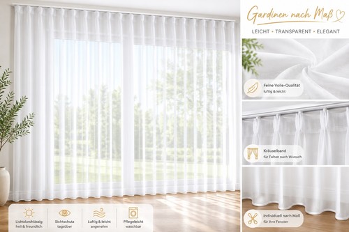 Gardine voile weiß faltenband - weiß,