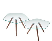 2320G52 PHIL - 2er Set - Couchtisch Glas klar / Füße Nussbaum massiv  Bacher