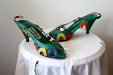 Vintage Peep Toe Pumps 37 Voll Echtleder Farbblock 80er CutOut Slingback Schuhe