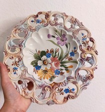 Schale Teller Italy handgemalt Durchbruchteller Blumen Vintage Keramik Majolika 