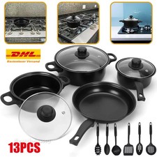 13x Topfset Töpfe Antihaft Kochgeschirr Set m/Glasdeckel Kochtopf Pfanne Deckel