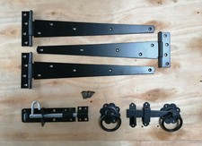 T-Stück Scharniere (3) 16" 400 mm Ringriegel Brenton Bolzen Gartentor Beschlag Set schwarz