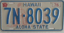 AUTOKENNZEICHEN USA Hawaii Aloha State "7N-8039" Nummernschild 31x15 cm sehr gut