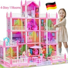 PUPPENHAUS PUPPENSTUBE PUPPENVILLA MÖBEL BARBIEHAUS SPIELSET ZUBEHÖR mit Licht
