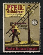 Reklamemarke Pfeil Glühkörper - unerreicht in Haltbarkeit und Leuchtkraft, Donn 
