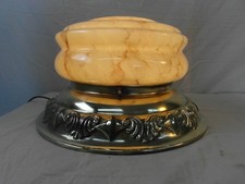 Deckenlampe Plafoniere Antik Messing Rund Glas Poliert Marmoriert Lampe Rar 2c1