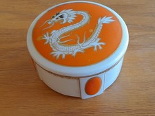 Deckel Dose Porzellan Chinesischer Drache Art Deco Fraureuth weiß orange gold