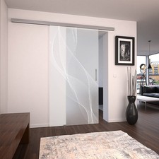 Glasschiebetür mit Laserdesign Satino 935 x 2055 mm Komplettset Glasschiebetür