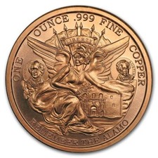 1 UNZE 999 KUPFER - TEXAS / SCHLACHT VON ALAMO 1835 ADLER / FRAU - KUPFERBARREN