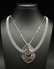 2-TLG. SET COLLIER & KETTE MIT ANHÄNGER PALLADINIERT  SCHMUCKJAGD