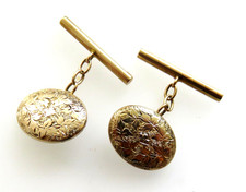 Jugendstil 375 (9KT) Gold Manschettenknöpfe - floraler Dekor - England