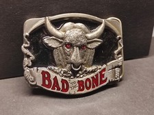 Buckle/Gürtelschnalle BAD TO THE BONE (Vintage von 1992) von C+J USA, Zinn