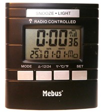 Mebus Digitaler Funkwecker, schwarz/silber, mit Datums- und Temperaturanzeige