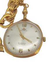 Blumus Edelstahl Open Face Anhänger Taschenuhr / Vergoldet / Ø 33,3mm