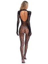 DE Damen Spitzen Bodystockings Durchsichtig Ganzkörperanzug Slim Fit Stretch