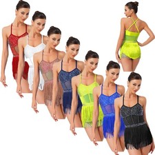 Damen Tanzkleidung Schichten Bodysuit Bühne Kleid Tanz Tango Nachtclub Latein