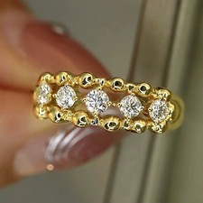 Damen Ring mit Zirkonia Steinen - Vintage Stil Gr. 55-63 vergoldet - 8mm Hollow