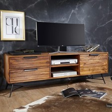 FineBuy TV Lowboard Sheesham Hifi Regal Holz Fernsehschrank TV Board Massiv 