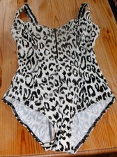 Badeanzug Einteiler Frauen Damen Leopardenmuster weiß schwarz, Gr. 40