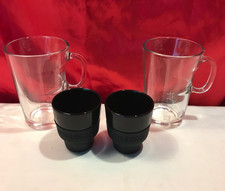 NESPRESSO 2 BLACK TOUCH ESPRESSO SHOT TASSEN & 2 CAPPUCINO VIEW GLAS TASSEN / BECHER