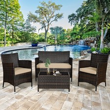4PCS Patio Rattan Conversation