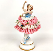 Porzellanfigur Ballerina Tänzerin mit Spitzenkleid Volkstedt 40er Jahre