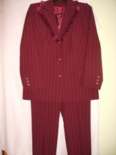 Neu klassischer Hosenanzug 2-Tlg.,44Gr.,rot mit weissen Streifen,Blaser mit Rüsc