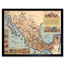 Bildkarte von Mexiko 1931 Vintage Wandkunstdruck gerahmt 12x16