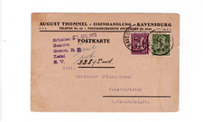Alte Firmenkarte von August Thommel, Eisenhandlung, in Ravensburg von 1922