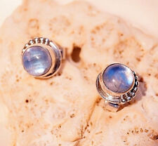 Vintage Design Ohrstecker Klein Rund 925er Silber Mondstein Verspielt Bunt Blau