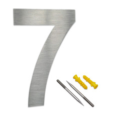 Hausnummer 7 Edelstahl H30cm Arial-2D V2A  0 1 2 3 4 5 6 7 8 9 a b c d e