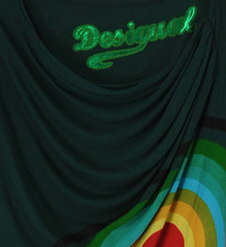 NEUw.! »DESIGUAL Damen-Shirt Wasserfallausschnitt, kurzarm« grün m. Print Gr. S