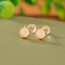 F02 Ohrringe runde weiße Jade