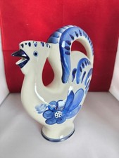 Gzhel Porzellan Hahn-Krug 22cm Blau-Weiß Handbemalt Russland Vintage UdSSR