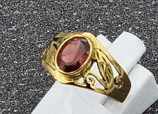 massiv Sterling Silber 925 Ring mit 8x6 mm Granat vergoldet oder Silber poliert