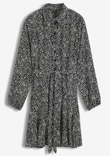 Kleid mit Bindegürtel Gr. 50 Schwarz Weiß Gepunktet Damen Chiffonkleid Neu*