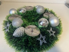 Adventskranz Künstlich Tischdeko  Weihnachtsdekoration  Handmade silber  Weiß 