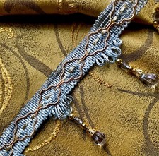 ab 1m Diamantlook Perlenfransen 7,5 cm breit  grau Korallenband Spitze Borte DE