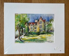 Aquarell im Passepartout ca. 50x60 cm Bild Südengland Landschaft Aquarellbild